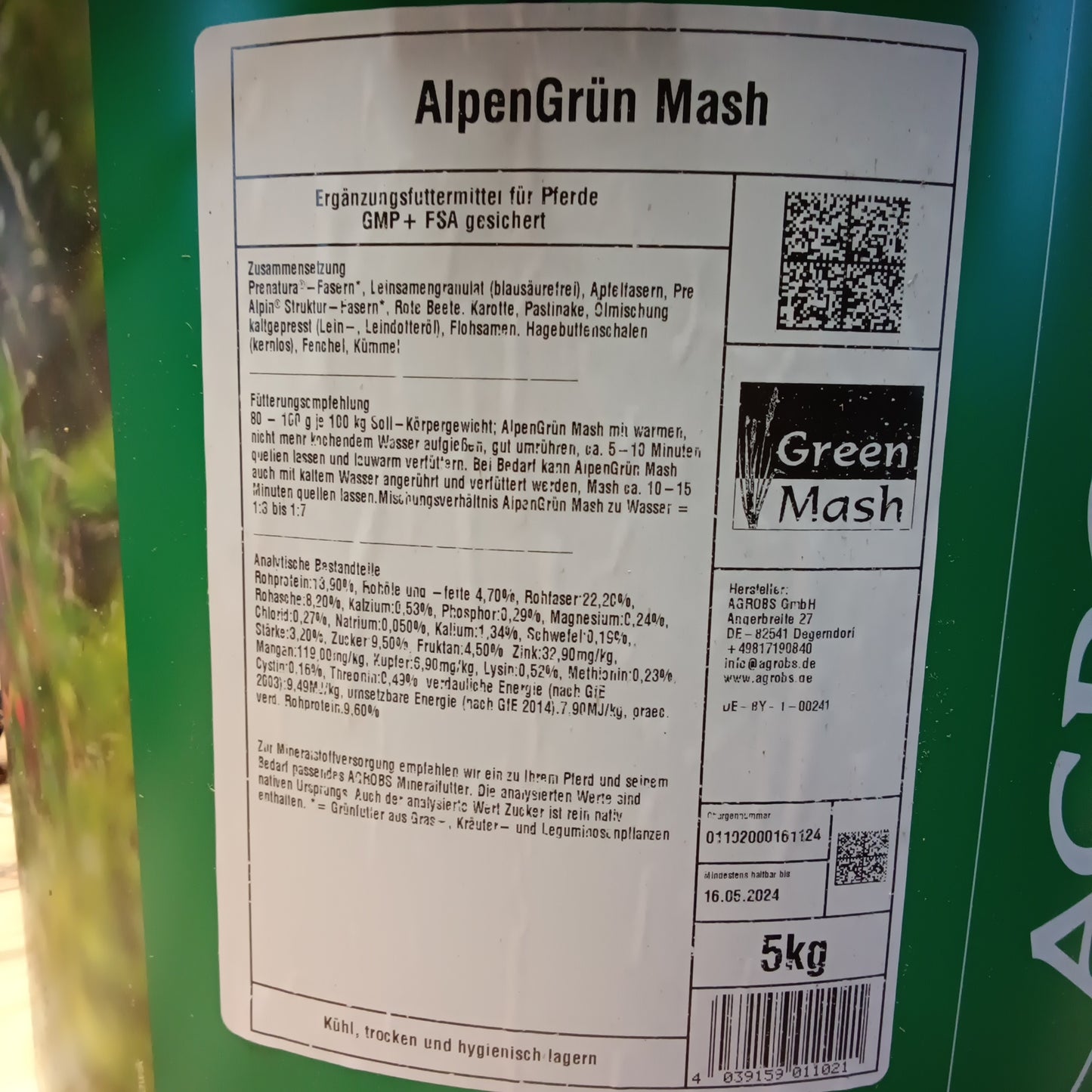 Agrobs Alpengrün Mash 5Kg Eimer