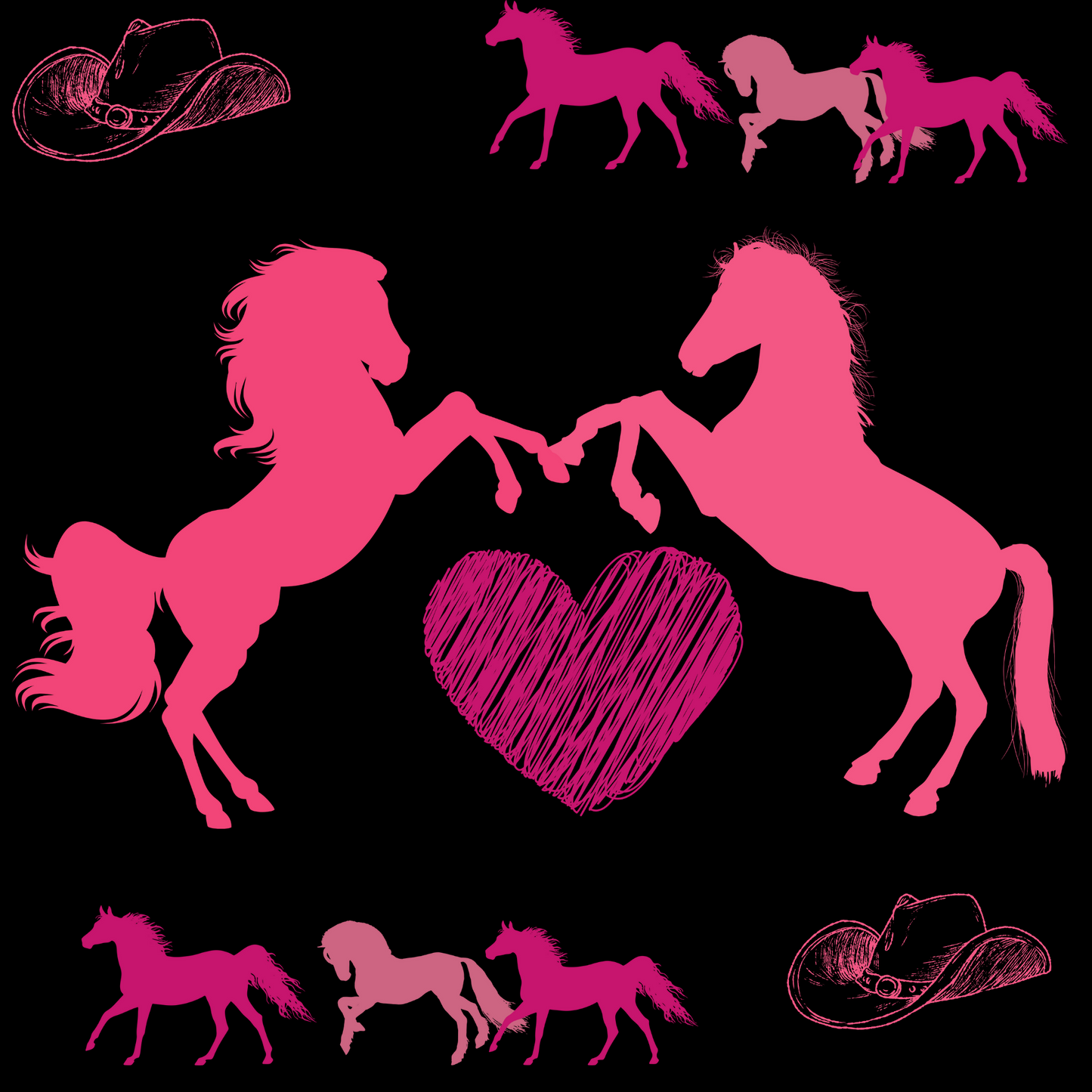 Jersey Stoff pink Horses