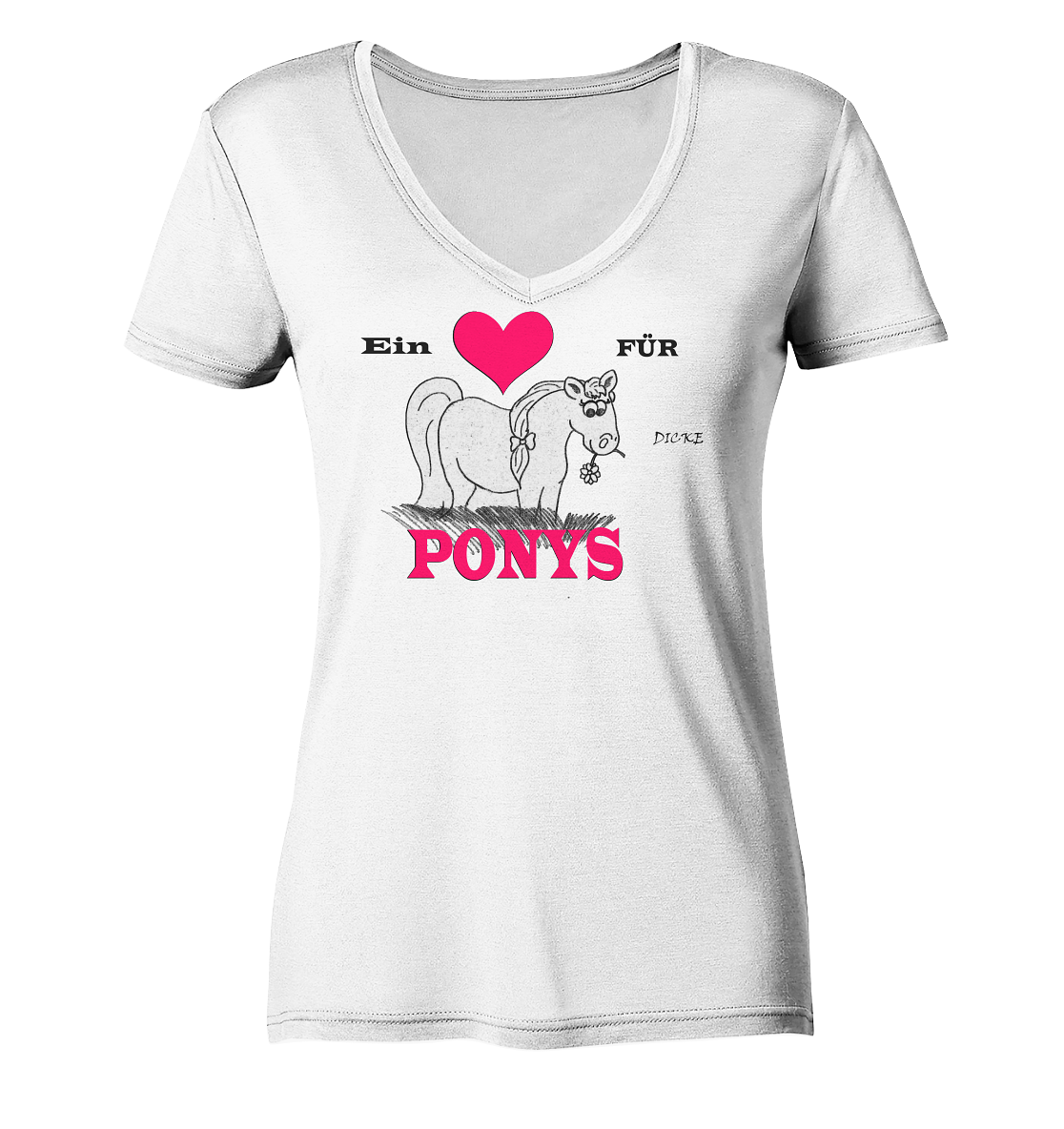 1 Herz für dicke Ponys - Ladies Organic V-Neck Shirt