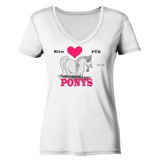 1 Herz für dicke Ponys - Ladies Organic V-Neck Shirt